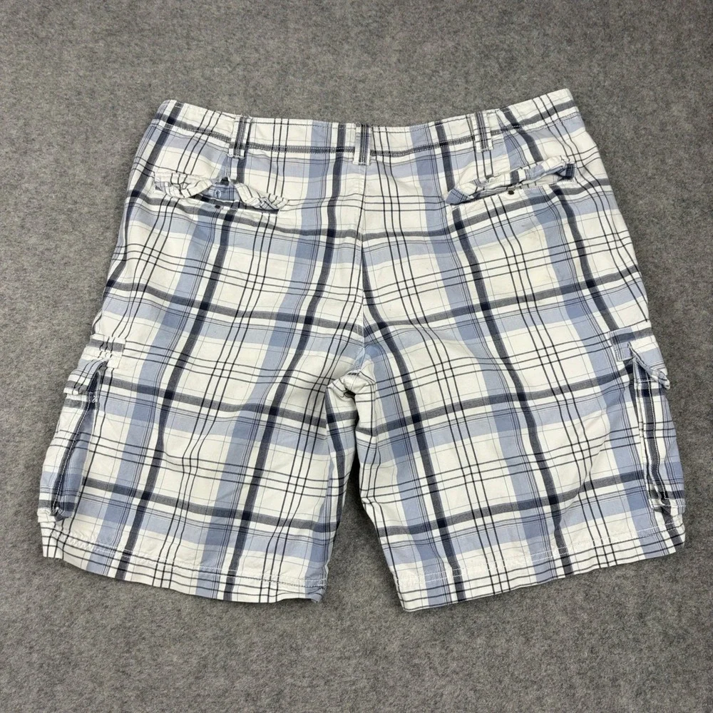 Eddie Bauer Cargo Shorts Mens 40 Blue White Plaid Cotton Outdoor Hiking‎ Utility